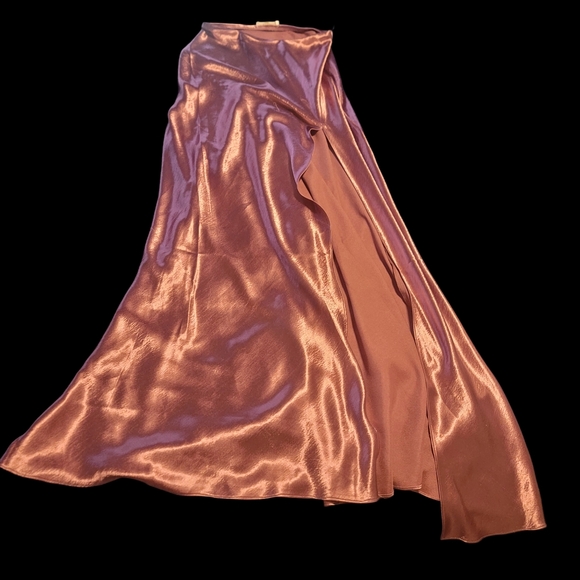 LOVESHACKFANCY Gold A-Line Maxi Skirt with Slit - Picture 1 of 5